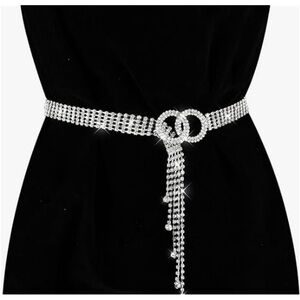 Rhinestone Crystal Double O-Ring Waist Statement Chain Belt Glam Coastal Cowgirl